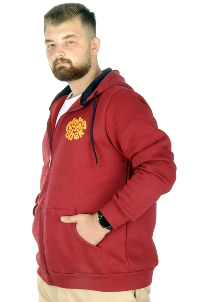 Mode XL Erkek Sweat Kapşonlu Fermuarlı Karmashek 22538 Bordo - 3