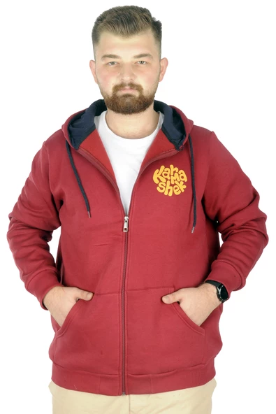 Mode XL Erkek Sweat Kapşonlu Fermuarlı Karmashek 22538 Bordo