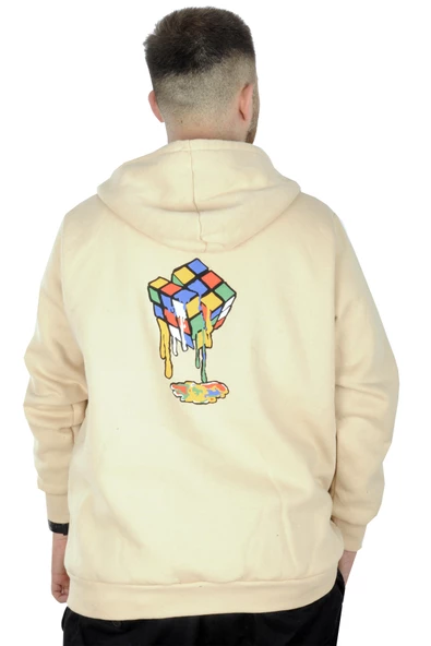 Mode XL Erkek Sweat Kapşonlu Fermuarlı Karmashek 22538 Bej - Resim 3