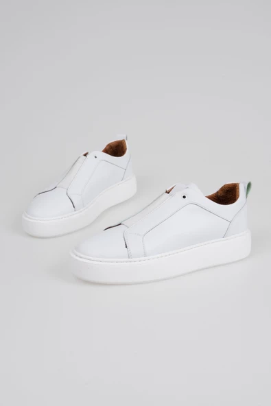 Hakiki Deri Erkek Lastik Bağ Detaylı Kalın Taban Sneaker - 6