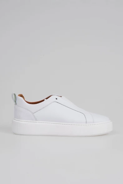 Hakiki Deri Erkek Lastik Bağ Detaylı Kalın Taban Sneaker - 5