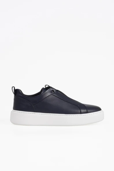 Hakiki Deri Erkek Lastik Bağ Detaylı Kalın Taban Sneaker - 1