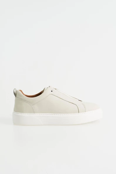 Hakiki Deri Erkek Lastik Bağ Detaylı Kalın Taban Sneaker - 12