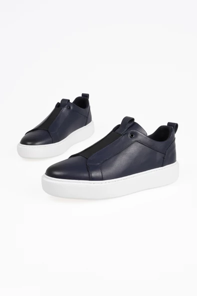 Hakiki Deri Erkek Lastik Bağ Detaylı Kalın Taban Sneaker - 3