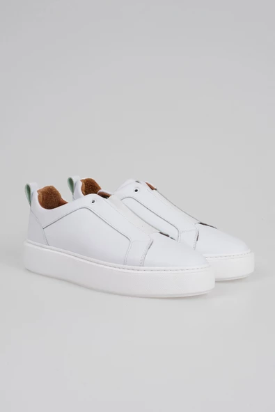 Hakiki Deri Erkek Lastik Bağ Detaylı Kalın Taban Sneaker - 4