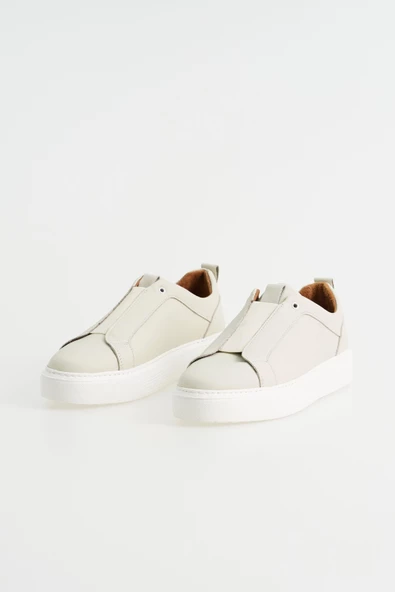 Hakiki Deri Erkek Lastik Bağ Detaylı Kalın Taban Sneaker - 10