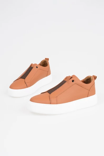 Hakiki Deri Erkek Lastik Bağ Detaylı Kalın Taban Sneaker - 9