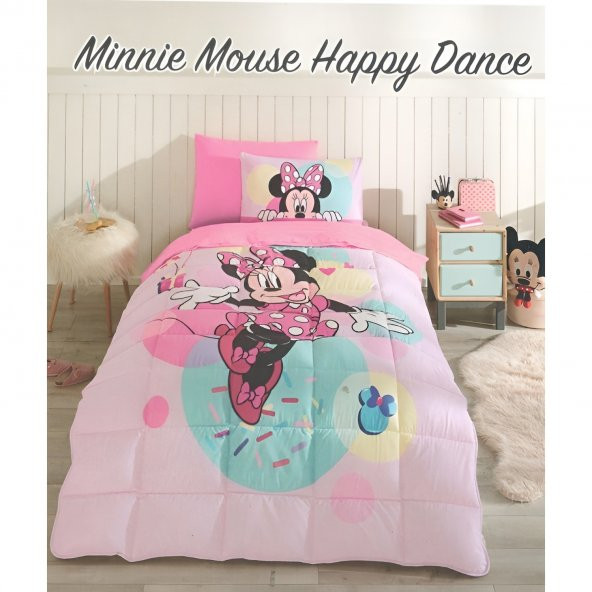 Özdilek Minnie Mouse Happy Dance Pembe Tek Kişilik Çarşaf Uyku Seti 5081