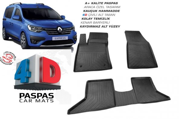 RENAULT KANGOO EXPRESS ARACA ÖZEL 4D HAVUZLU PASPAS OMSA 2020 2021 2022 2023 - 3