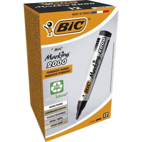 Bic Marker Siyah 2000 Yuvarlak Uçlu Permanent Markör 12'li Kutu