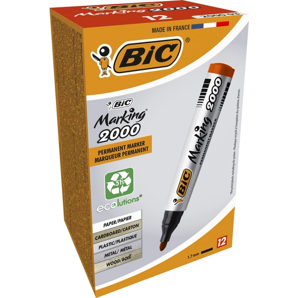Bic Marker Kırmızı 2000 Yuvarlak Uçlu Permanent Markör 12'li Kutu