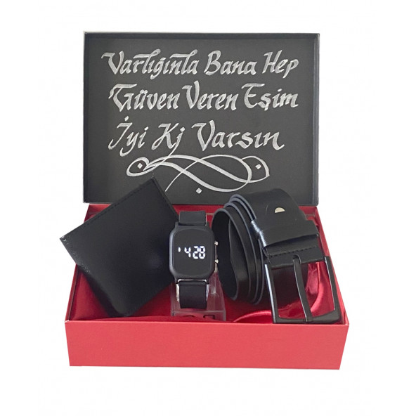 Hediye Seti Siyah - Spectrum Dijital Ekran Erkek Kol Saati - Carlino Cüzdan Ve Kemer
