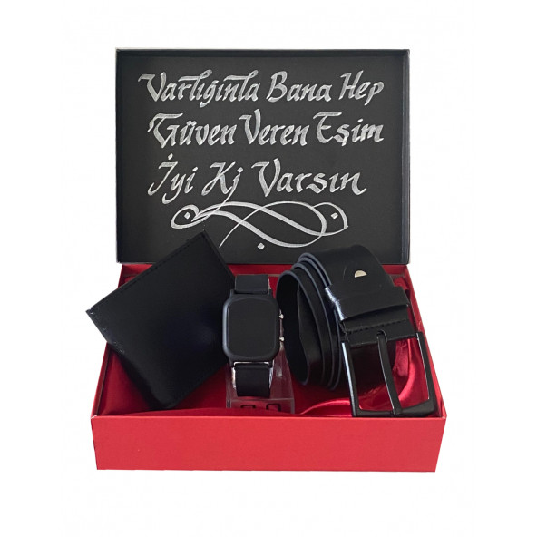 Hediye Seti Siyah - Spectrum Dijital Ekran Erkek Kol Saati - Carlino Cüzdan Ve Kemer - 2