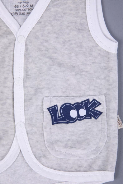 Babyhola Kız Erkek Bebek Kadife Baskılı Cepli Yelek 3298 - 3