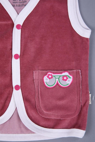 Babyhola Kız Erkek Bebek Kadife Baskılı Cepli Yelek 3298 - 10
