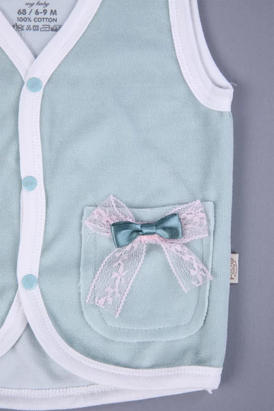 Babyhola Kız Erkek Bebek Kadife Baskılı Cepli Yelek 3298 - 6