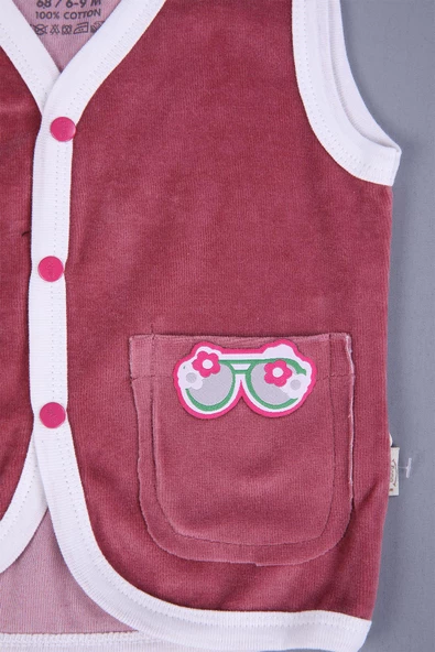 Babyhola Kız Erkek Bebek Kadife Baskılı Cepli Yelek 3298 - 11
