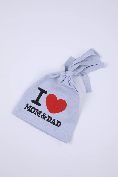 Babyhola Kız Erkek Bebek Çocuk I Love Mom Dad Bere Şapka Hediyelik 0-2 yaş 1433