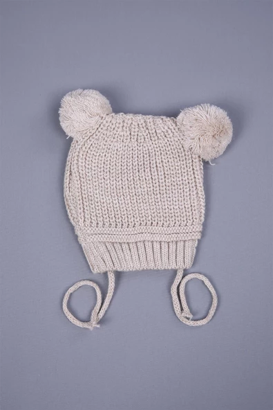 Babyhola Triko Çift Ponponlu Bağlamalı Kız Erkek Bebek Yenidoğan 0-3 ay Bere 0946 - 4