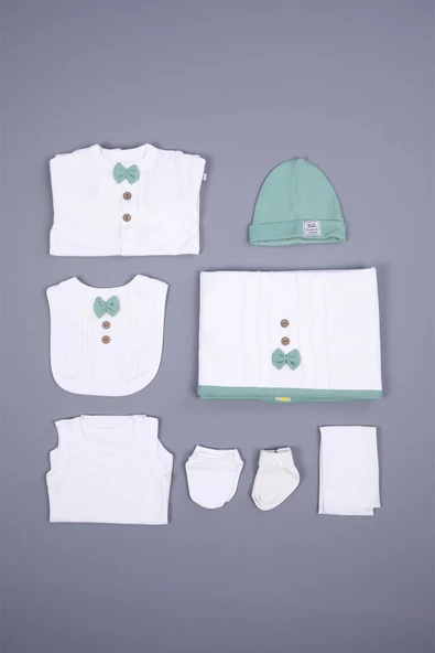 Babyhola Organik %100 Pamuk Kız Erkek Bebek Yenidoğan Tulum Zıbın Battaniye 8'li Set 0-3 ay Hediyelik Hastane Çıkışı Yenidoğan Tulum Bebek Takım Set 1905-1 - 11