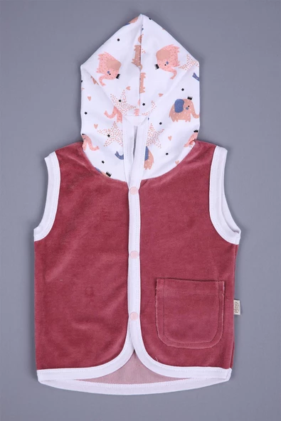 Babyhola Kız Erkek Bebek Kapüşonlu Kadife Cepli Yelek 3297 - 11