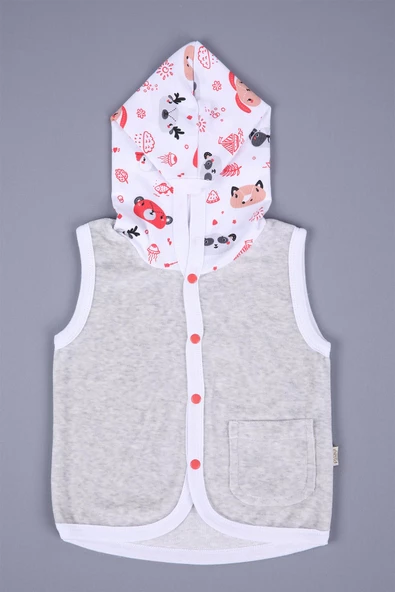 Babyhola Kız Erkek Bebek Kapüşonlu Kadife Cepli Yelek 3297 - 7