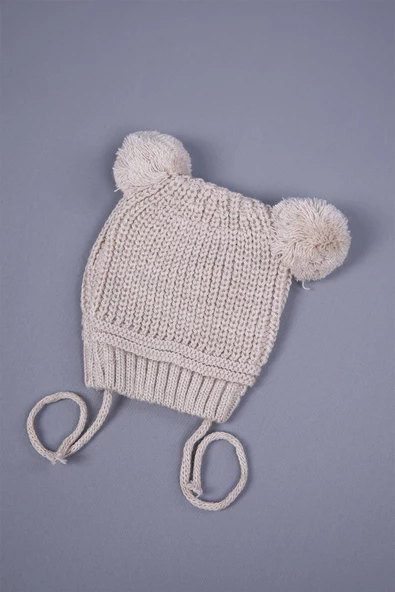 Babyhola Triko Çift Ponponlu Bağlamalı Kız Erkek Bebek Yenidoğan 0-3 ay Bere 0946 - 5