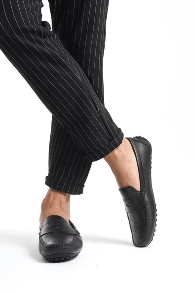 Hakiki Deri Erkek Tırtık Tabanlı Dikiş ve Şerit Detaylı Loafer Ayakkabı - Resim 10