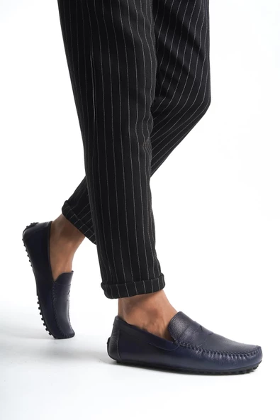 Hakiki Deri Erkek Tırtık Tabanlı Dikiş ve Şerit Detaylı Loafer Ayakkabı - Resim 6