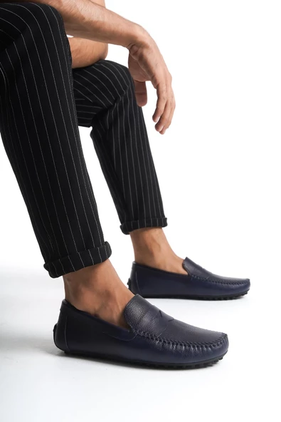 Hakiki Deri Erkek Tırtık Tabanlı Dikiş ve Şerit Detaylı Loafer Ayakkabı - Resim 4