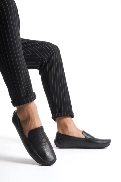 Hakiki Deri Erkek Tırtık Tabanlı Dikiş ve Şerit Detaylı Loafer Ayakkabı - Resim 8