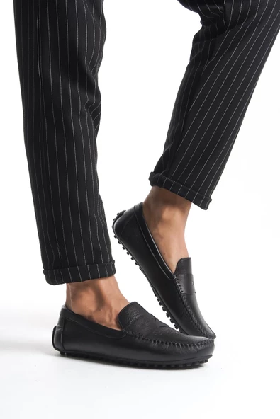 Hakiki Deri Erkek Tırtık Tabanlı Dikiş ve Şerit Detaylı Loafer Ayakkabı - Resim 9