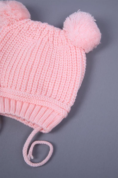 Babyhola Triko Çift Ponponlu Bağlamalı Kız Erkek Bebek Yenidoğan 0-3 ay Bere 0946 - 9