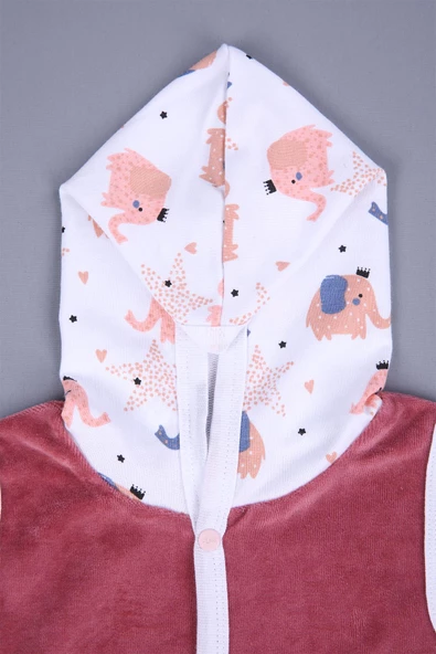 Babyhola Kız Erkek Bebek Kapüşonlu Kadife Cepli Yelek 3297 - 12