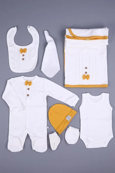 Babyhola Organik %100 Pamuk Kız Erkek Bebek Yenidoğan Tulum Zıbın Battaniye 8'li Set 0-3 ay Hediyelik Hastane Çıkışı Yenidoğan Tulum Bebek Takım Set 1905-1