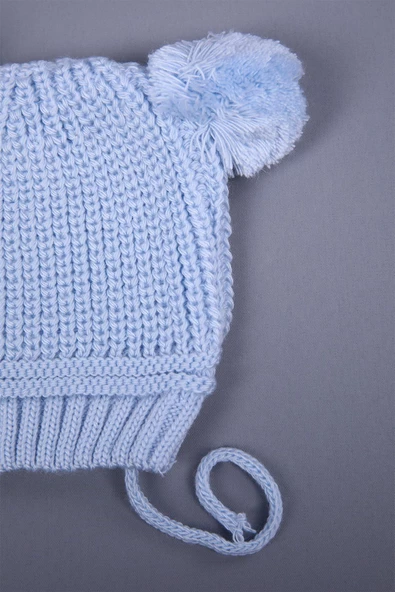 Babyhola Triko Çift Ponponlu Bağlamalı Kız Erkek Bebek Yenidoğan 0-3 ay Bere 0946 - 12