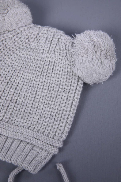 Babyhola Triko Çift Ponponlu Bağlamalı Kız Erkek Bebek Yenidoğan 0-3 ay Bere 0946 - 3