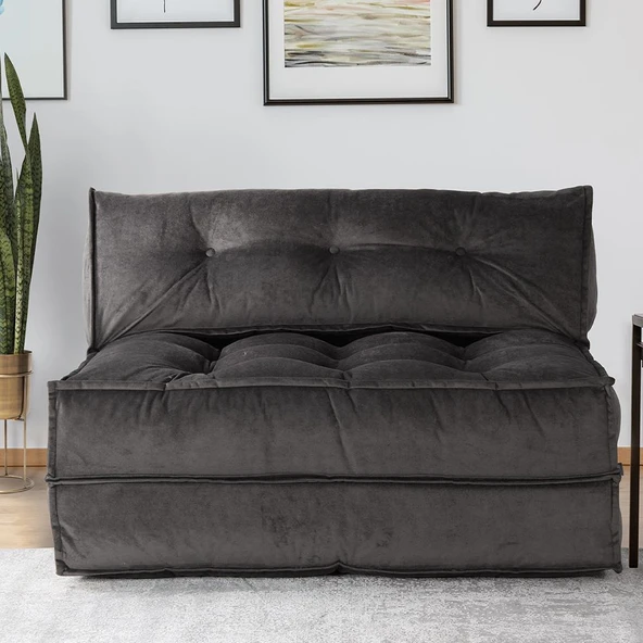 Homedius Mocca Çift Kişilik Katlanır Yatak Uzanma Koltuğu - Antrasit Gri