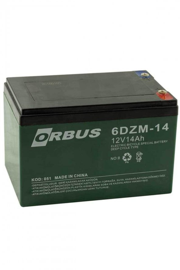 Akü 12 Volt 14 Amper Orbus / Kıjo ( 150 X 97 X 95 Mm ) (elektrikli Bisiklet Aküsü)