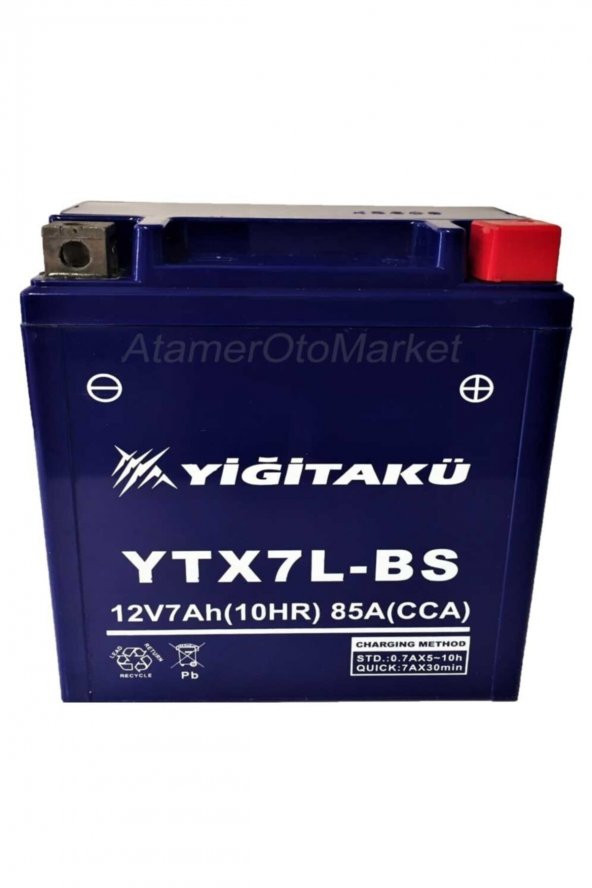 12 V 7 AH-AMPER YTX7L-BS MOTOSİKLET AKÜSÜ-YİĞİT AKÜ 2021/5 ÜRETİM - 1