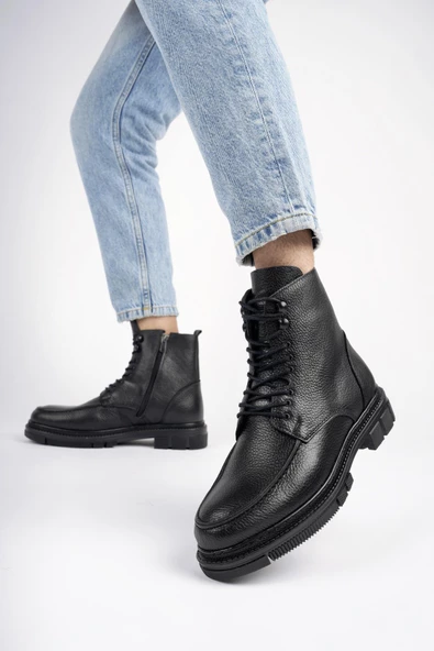 Muggo DARWİN Hakiki Deri Fermuarlı Bağcıklı Garantili Erkek Rahat Hafif Taban Casual Kışlık Bot - 4