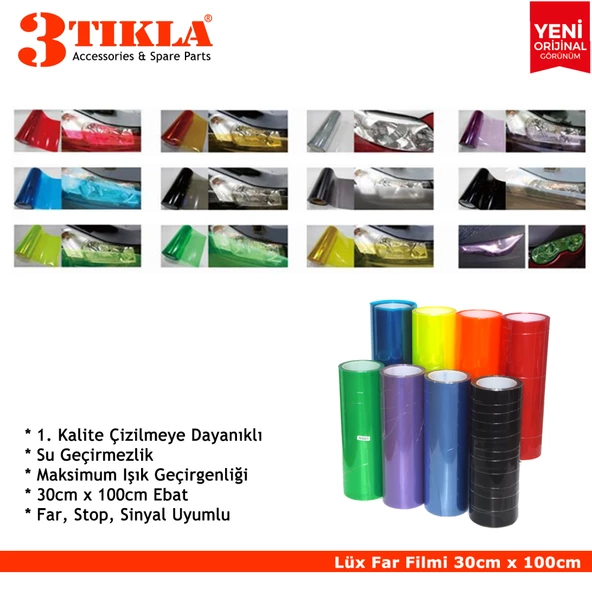 3 Tıkla Far, Stop, Sinyal Kaplama Filmi 30cm Sarı - 2