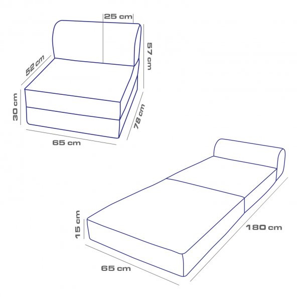 Magic Tek Kişilik Mavi Katlanır Yataklı Koltuk - 4