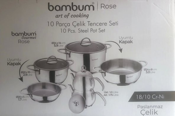 Rose 10 Parça 18/10 Paslanmaz Çelik Tencere Seti 9 Parça Servis Seti Hediyeli - 2