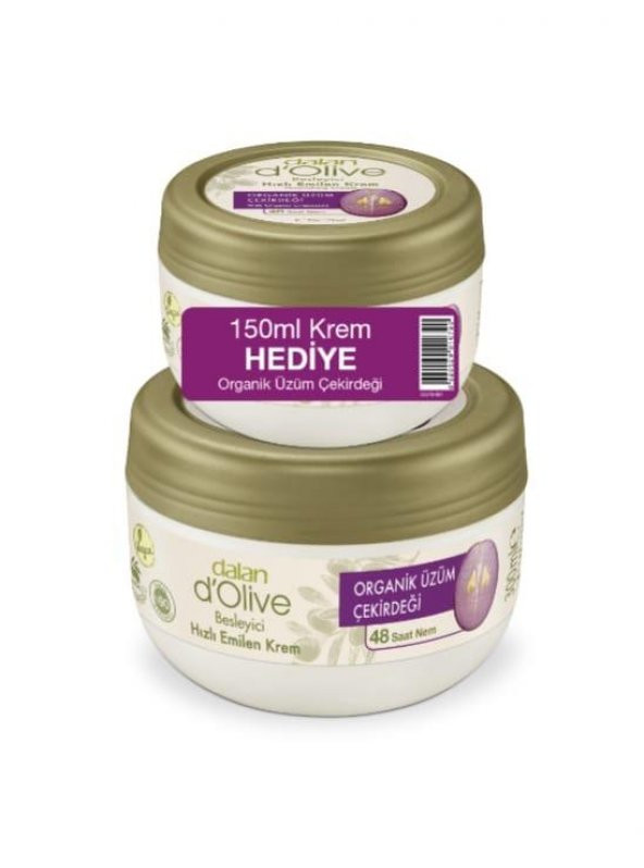 Dalan D'Olive Kavanoz Krem 300ml+150ml Organik Üzüm Çekirdeği ürün görseli 1