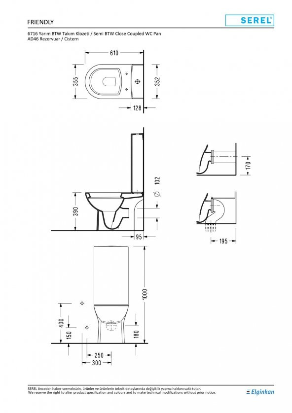 Serel Frıendly 61 Cm Unıversal Klozet (6716) + Amadıs 60 Cm Kılıf Rezervuar (Ad46) 6788STS110H - 2