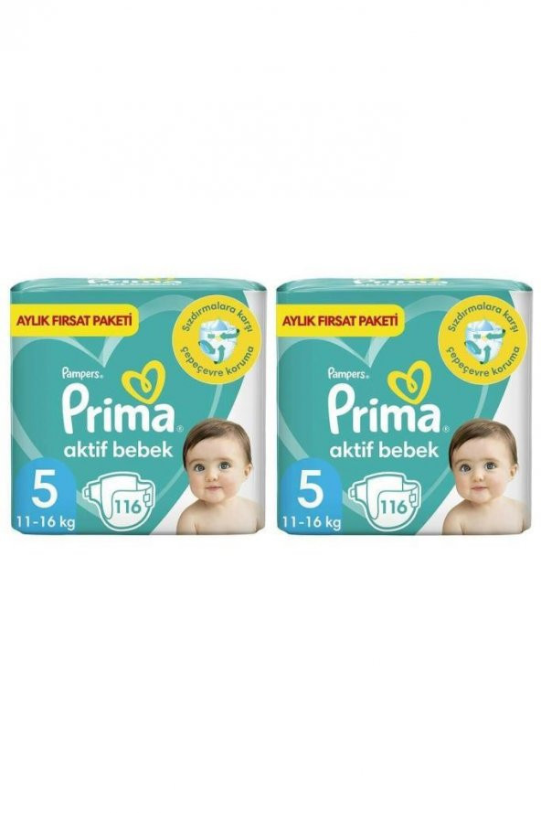 Prima Bebek Bezi Aktif Bebek 5 Beden 232 Adet Junior 2 Aylık Fırsat Paketi - 2