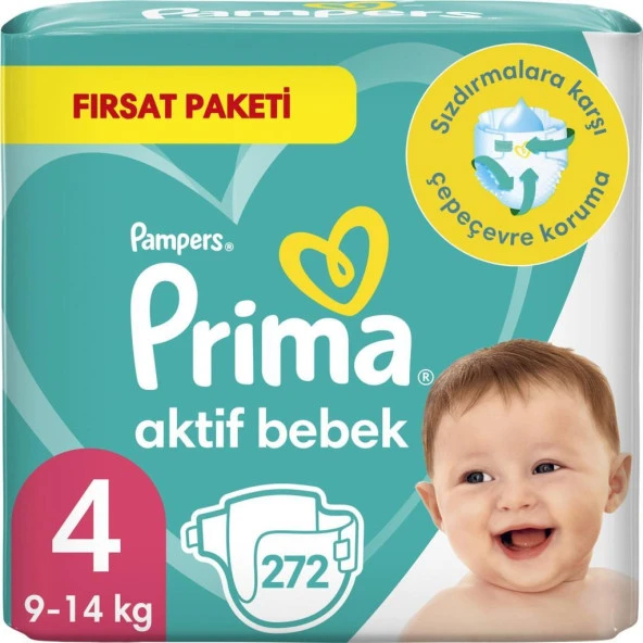 Prima Bebek Bezi Aktif Bebek 4 Beden 272 Adet 2 Aylık Fırsat Paketi