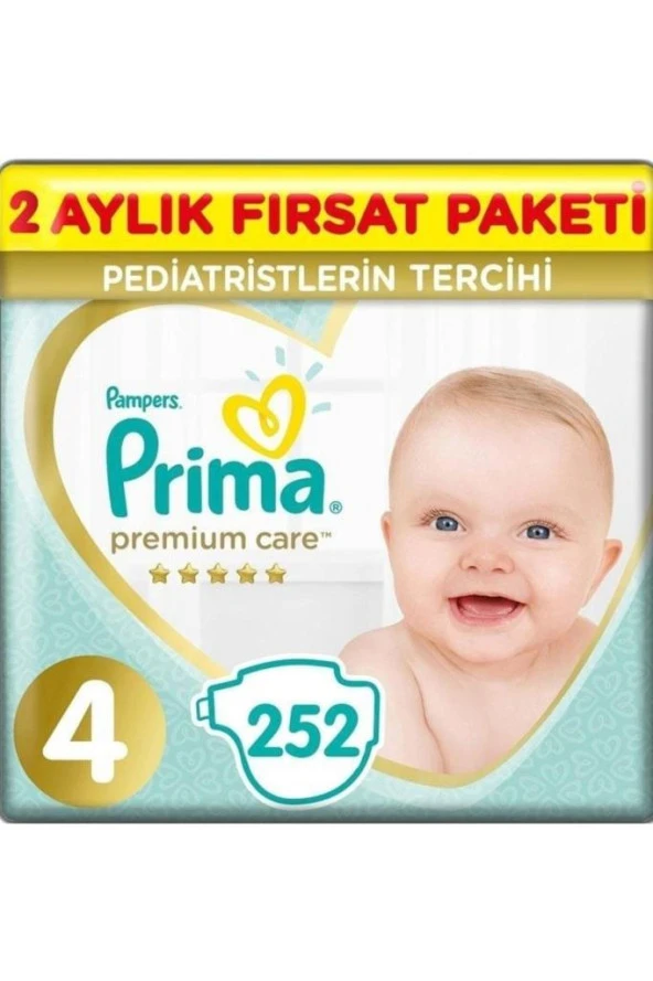 Prima Premium Care Bebek Bezi 4 Beden 252 Adet Maxi 2 Aylık Fırsat Paketi