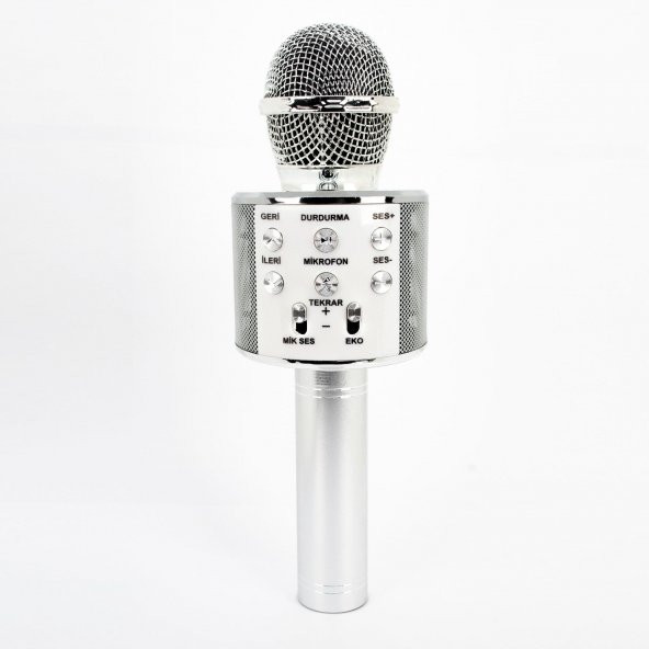 Global UsbA+TF Sd Kart+3.5mm Aux Girişli Bluetooth Karaoke Mikrofonu Gümüş WNE0146 - 4